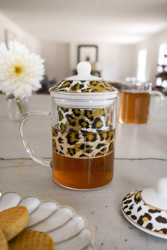 Taza Con Filtro Para Infusiones De Cristal Y Porcelana Diseño Animal Print - Cristina Oria